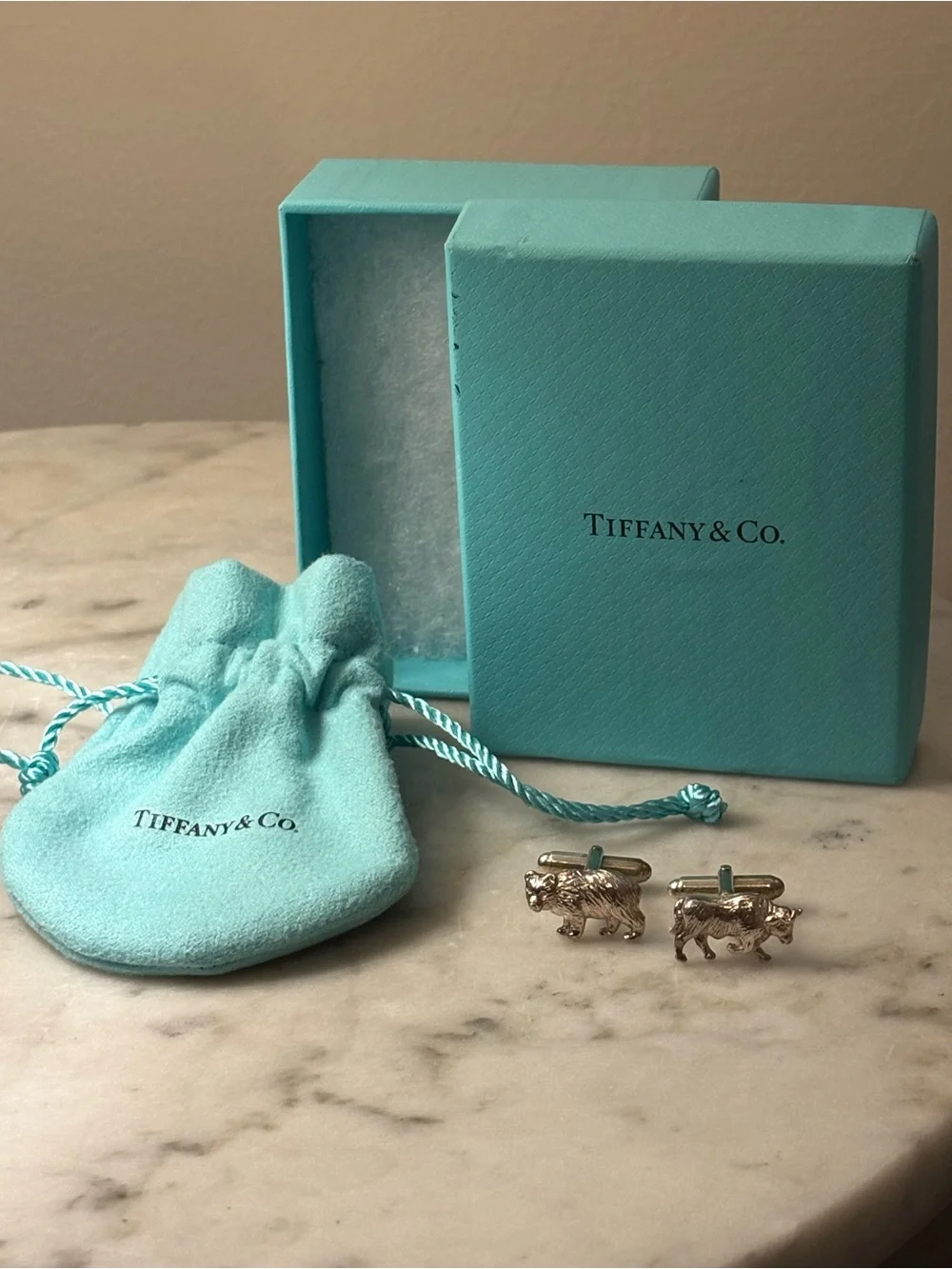 Tiffany & Co. .925 Silver Bulls and Bears Cufflinks with Box and all